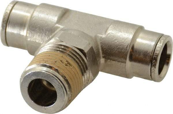 Norgren - 1/2 NPTF, Nickel Plated Brass Push-to-Connect Tube Male Swivel Branch Tee - 260 Max psi, Tube to Male NPT Connection - Americas Industrial Supply