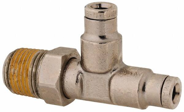 Norgren - 1/8 NPTF, Nickel Plated Brass Push-to-Connect Tube Male Swivel Run Tee - 260 Max psi, Tube to Male NPT Connection - Americas Industrial Supply
