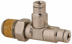 Norgren - 1/8 NPTF, Nickel Plated Brass Push-to-Connect Tube Male Swivel Run Tee - 260 Max psi, Tube to Male NPT Connection - Americas Industrial Supply