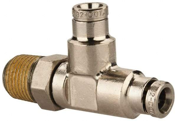 Norgren - 1/8 NPTF, Nickel Plated Brass Push-to-Connect Tube Male Swivel Run Tee - 260 Max psi, Tube to Male NPT Connection - Americas Industrial Supply