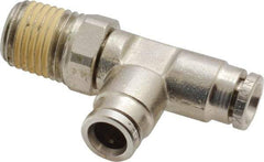 Norgren - 1/4 NPTF, Nickel Plated Brass Push-to-Connect Tube Male Swivel Run Tee - 260 Max psi, Tube to Male NPT Connection - Americas Industrial Supply