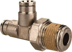Norgren - 3/8 NPTF, Nickel Plated Brass Push-to-Connect Tube Male Swivel Run Tee - 260 Max psi, Tube to Male NPT Connection - Americas Industrial Supply