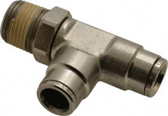 Norgren - 3/8 NPTF, Nickel Plated Brass Push-to-Connect Tube Male Swivel Run Tee - 260 Max psi, Tube to Male NPT Connection - Americas Industrial Supply
