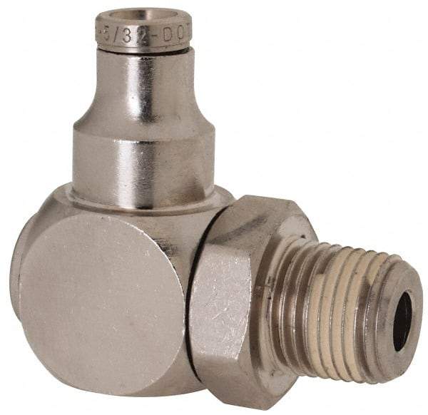 Norgren - 1/8 NPTF, Nickel Plated Brass Push-to-Connect Tube Banjo Elbow - 260 Max psi, Tube to Male Connection - Americas Industrial Supply