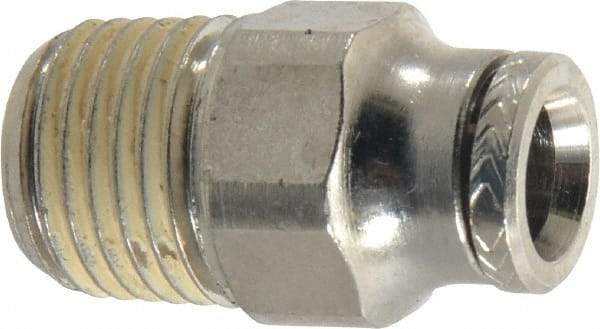 Norgren - 1/4" Outside Diam, 1/4 BSPT, Nickel Plated Brass Push-to-Connect Tube Male Connector - 260 Max psi, Tube to Male Connection - Americas Industrial Supply