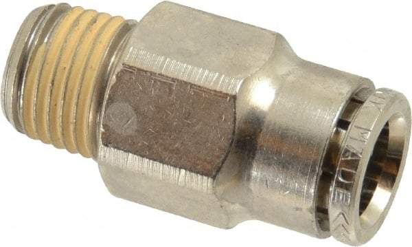 Norgren - 3/8" Outside Diam, 1/4 BSPT, Nickel Plated Brass Push-to-Connect Tube Male Connector - 260 Max psi, Tube to Male Connection - Americas Industrial Supply