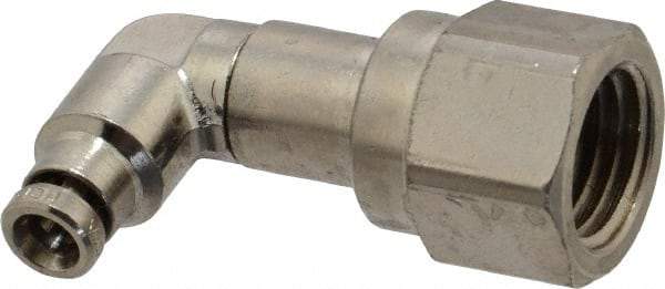 Norgren - 5/32" Outside Diam, 1/4 NPTF, Nickel Plated Brass Push-to-Connect Tube Female Swivel Elbow - 260 Max psi, Tube to Female NPT Connection - Americas Industrial Supply