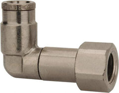 Norgren - 1/4" Outside Diam, 1/8 NPTF, Nickel Plated Brass Push-to-Connect Tube Female Swivel Elbow - 260 Max psi, Tube to Female NPT Connection - Americas Industrial Supply