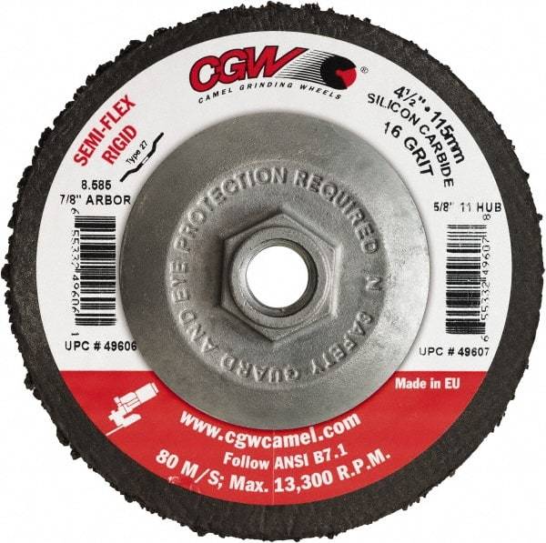 Camel Grinding Wheels - 4-1/2" Diam 5/8-11 Threaded Hole 24 Grit Fiber Disc - Coarse Grade, Silicon Carbide, 13,300 Max RPM - Americas Industrial Supply