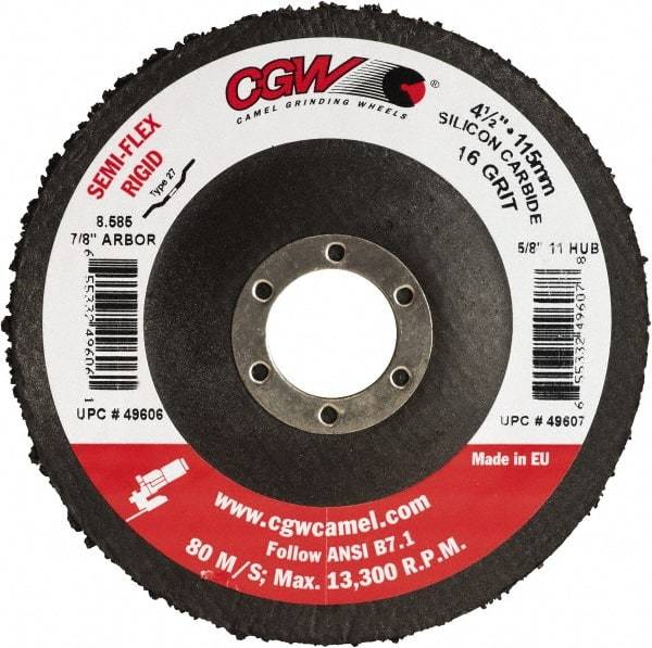 Camel Grinding Wheels - 4-1/2" Diam 7/8" Hole 36 Grit Fiber Disc - Medium Grade, Silicon Carbide, 13,300 Max RPM - Americas Industrial Supply