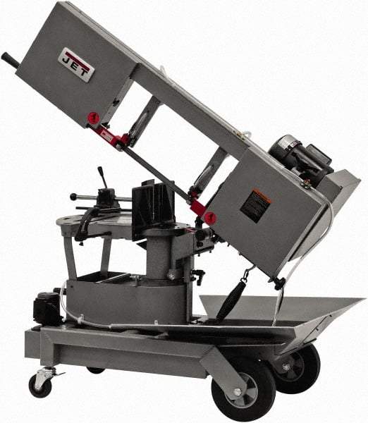 Jet - 8 x 9" Max Capacity, Manual Step Pulley Horizontal Bandsaw - 64, 132 & 247 SFPM Blade Speed, 115/230 Volts, 90°, 1 hp, 1 Phase - Americas Industrial Supply