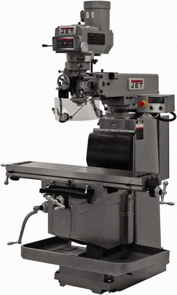 Jet - 12" Table Width x 54" Table Length, Variable Speed Pulley Control, 3 Phase Knee Milling Machine - R8 Spindle Taper, 5 hp - Americas Industrial Supply