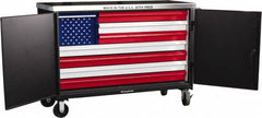 Strong Hold - 3,200 Lb Capacity, 8 Drawer, 2 Door Tool Cart - 60" Wide x 24" Deep x 50" High, Steel, Black/Red/White/Blue - Americas Industrial Supply
