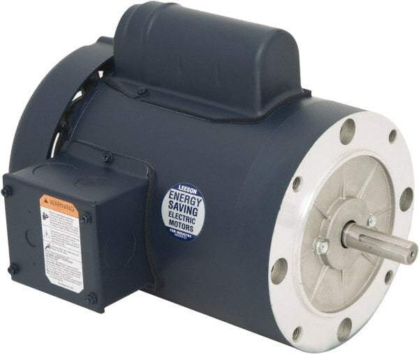 Leeson - 1-1/2 Max hp, 3,600 Max RPM, Capacitor Start Electric AC DC Motor - 115/230 V Input, Single Phase, 56C Frame, 5/8" Shaft Diam, C-Face Mount, TEFC Enclosure - Americas Industrial Supply