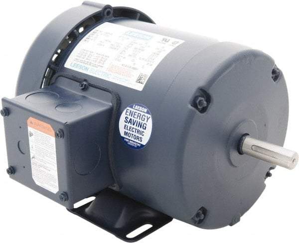 Leeson - 1-1/2 Max hp, 1,800 Max RPM, Premium Efficient Electric AC DC Motor - 230/460 V Input, Three Phase, 56 Frame, 5/8" Shaft Diam, Rigid Base Mount, TEFC Enclosure - Americas Industrial Supply