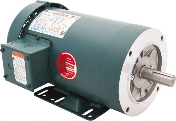 Leeson - 3 Max hp, 3,600 Max RPM, Premium Efficient Electric AC DC Motor - 230/460 V Input, Three Phase, 145TC Frame, C-Face with Base Mount, TEFC Enclosure - Americas Industrial Supply