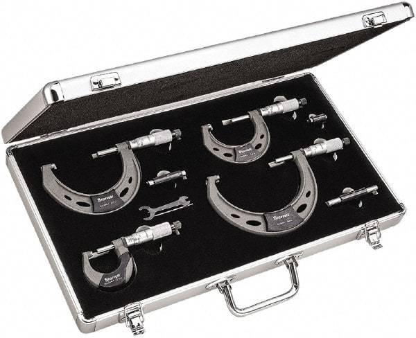 Starrett - Mechanical Outside Micrometer Sets Minimum Measurement (Inch): 0 Maximum Measurement (Inch): 4 - Americas Industrial Supply