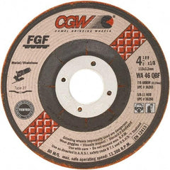 Camel Grinding Wheels - 46 Grit, 4-1/2" Wheel Diam, 1/8" Wheel Thickness, Type 27 Depressed Center Wheel - Medium Grade, Aluminum Oxide, Resinoid Bond, 13,300 Max RPM - Americas Industrial Supply