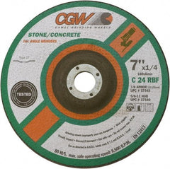 Camel Grinding Wheels - 24 Grit, 9" Wheel Diam, 1/4" Wheel Thickness, Type 27 Depressed Center Wheel - Coarse Grade, Silicon Carbide, Resinoid Bond, 6,650 Max RPM - Americas Industrial Supply