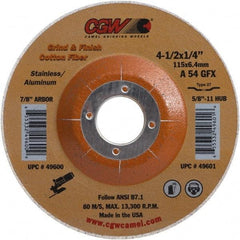 Camel Grinding Wheels - 54 Grit, 4-1/2" Wheel Diam, 1/4" Wheel Thickness, 7/8" Arbor Hole, Type 27 Depressed Center Wheel - Medium Grade, Aluminum Oxide, 13,300 Max RPM - Americas Industrial Supply