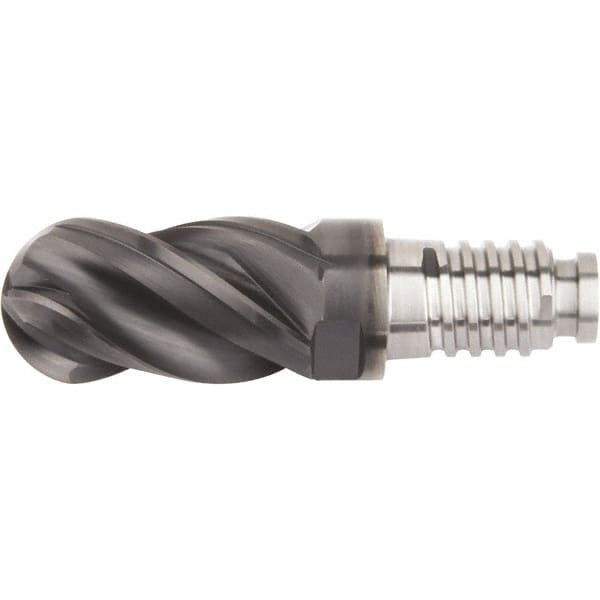 Kennametal - 0.3937" Mill Diam, 15mm LOC, Solid Carbide Ball End Mill Head - Spiral Flute, Right Hand Cut, 39° Helix, 4 Flutes, AlTiN Finish - Americas Industrial Supply