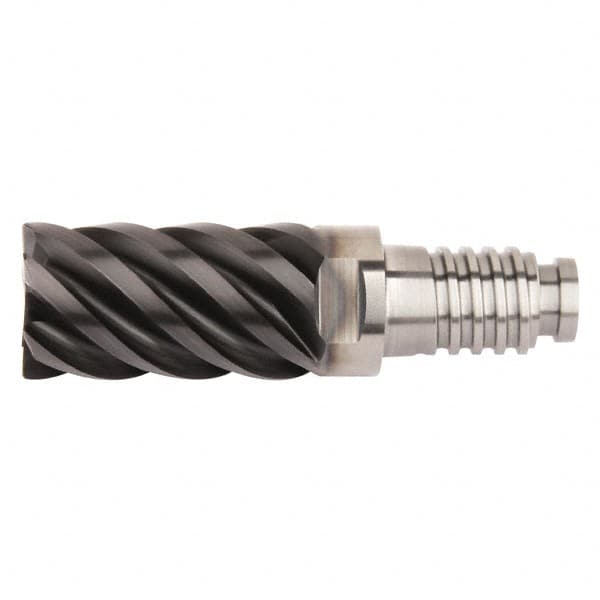 Kennametal - 25mm Diam, 37.5mm LOC, 6 Flute, 0.75mm Corner Radius End Mill Head - Solid Carbide, AlTiN Finish, Duo-Lock 25 Connection, Spiral Flute, 45° Helix, Centercutting - Americas Industrial Supply