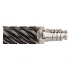 Kennametal - 25mm Diam, 37.5mm LOC, 6 Flute, 0.75mm Corner Radius End Mill Head - Solid Carbide, AlTiN Finish, Duo-Lock 25 Connection, Spiral Flute, 45° Helix, Centercutting - Americas Industrial Supply