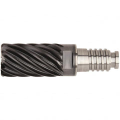 Kennametal - 25mm Diam, 37.5mm LOC, 19 Flute, 4mm Corner Radius End Mill Head - Solid Carbide, AlTiN Finish, Duo-Lock 25 Connection, Spiral Flute, 36° Helix - Americas Industrial Supply