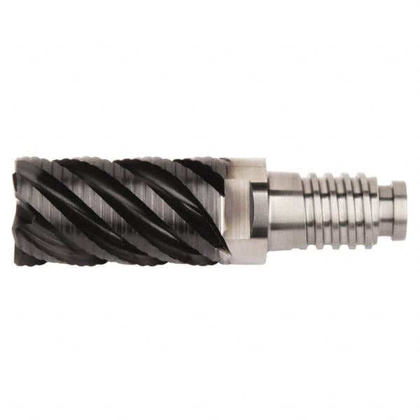 Kennametal - 25mm Diam, 37.5mm LOC, 3 Flute, 4mm Corner Radius End Mill Head - Solid Carbide, Uncoated, Duo-Lock 25 Connection, Spiral Flute, 38° Helix, Centercutting - Americas Industrial Supply