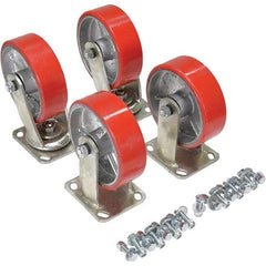 Vestil - 6" Diam x 2" Wide, Poly-On-Steel (2) Rigid (2) Swivel Caster - 4,800 Lb Capacity, Top Plate Mount, 4" x 4-1/2" Plate - Americas Industrial Supply