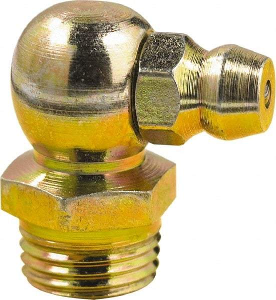 lumax - 90° Head Angle, M8x1 Metric Steel Taper Thread Grease Fitting - Zinc Plated Finish - Americas Industrial Supply