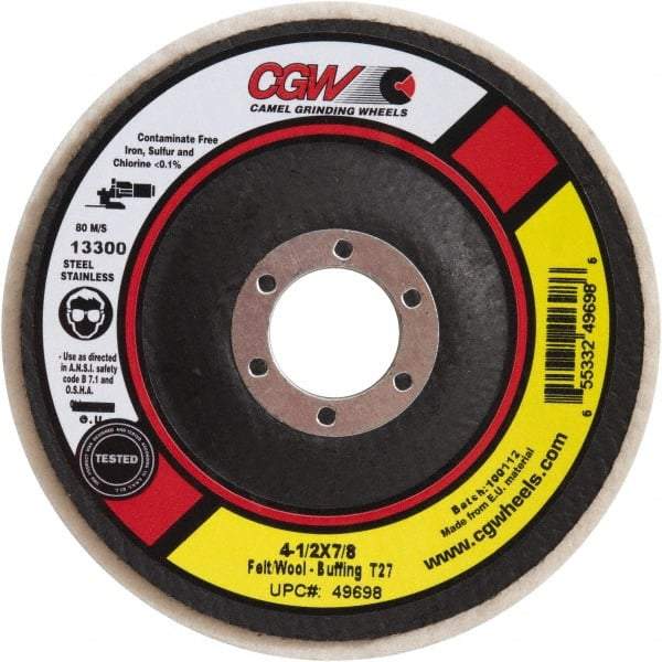 Camel Grinding Wheels - 5" Diam x 1/2" Thick Unmounted Buffing Wheel - 1 Ply, Polishing, 7/8" Arbor Hole, Soft Density - Americas Industrial Supply