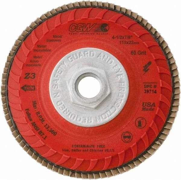 Camel Grinding Wheels - 120 Grit, 5" Disc Diam, 5/8-11 Center Hole, Compact Zirconia Alumina Flap Disc - 12,200 Max RPM, Poly Cotton Backing, Arbor Attaching System, Coated - Americas Industrial Supply