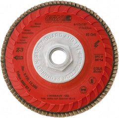 Camel Grinding Wheels - 120 Grit, 4-1/2" Disc Diam, 5/8-11 Center Hole, Compact Zirconia Alumina Flap Disc - 13,300 Max RPM, Poly Cotton Backing, Arbor Attaching System, Coated - Americas Industrial Supply