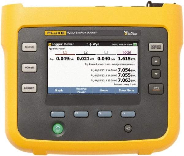 Fluke - 3 Phase, 1,000 VAC, 0.20 to 6,000 Amp Capability, 3.5 to 42.5 Hz Calibration, LCD Display Power Meter - 0.5 Current Accuracy, 0.5 Voltage Accuracy - Americas Industrial Supply