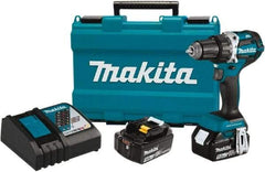 Makita - 18 Volt 1/2" Chuck Pistol Grip Handle Cordless Drill - 0-2000 RPM, Reversible, 2 Lithium-Ion Batteries Included - Americas Industrial Supply