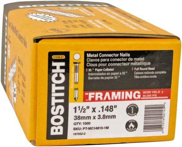 Stanley Bostitch - 16 Gauge 0.0598" Shank Diam 2-1/2" Long Metal Connecting Nails for Power Nailers - Steel, Galvanized Finish, Smooth Shank, Angled Stick Paper Tape Collation, Round Head - Americas Industrial Supply