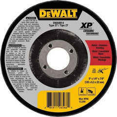 DeWALT - 5" Wheel Diam, 1/4" Wheel Thickness, 7/8" Arbor Hole, Type 27 Depressed Center Wheel - Medium Grade, Ceramic, 12,200 Max RPM - Americas Industrial Supply