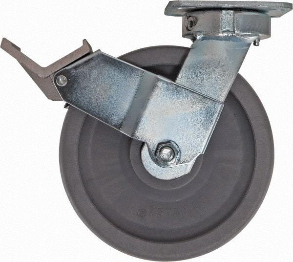 Caster Connection - 8" Diam x 2" Wide x 9-1/2" OAH Top Plate Mount Swivel Caster with Brake - Nylon, 2,000 Lb Capacity, Sealed Precision Ball Bearing, 4 x 4-1/2" Plate - Americas Industrial Supply
