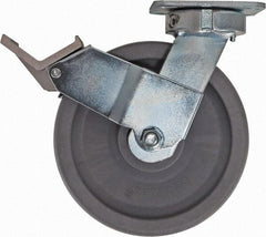 Caster Connection - 8" Diam x 2" Wide x 9-1/2" OAH Top Plate Mount Swivel Caster with Brake - Nylon, 2,000 Lb Capacity, Sealed Precision Ball Bearing, 4 x 4-1/2" Plate - Americas Industrial Supply