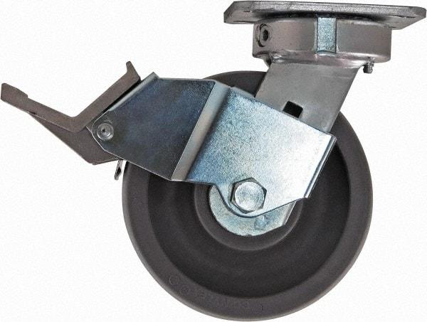 Caster Connection - 6" Diam x 2" Wide x 7-1/2" OAH Top Plate Mount Swivel Caster with Brake - Nylon, 1,500 Lb Capacity, Sealed Precision Ball Bearing, 4 x 4-1/2" Plate - Americas Industrial Supply