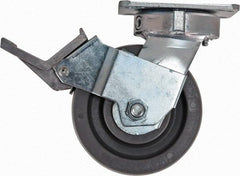 Caster Connection - 5" Diam x 2" Wide x 6-1/2" OAH Top Plate Mount Swivel Caster with Brake - Nylon, 1,250 Lb Capacity, Sealed Precision Ball Bearing, 4 x 4-1/2" Plate - Americas Industrial Supply
