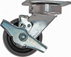 Caster Connection - 4" Diam x 2" Wide x 5-5/8" OAH Top Plate Mount Swivel Caster with Brake - Nylon, 1,000 Lb Capacity, Sealed Precision Ball Bearing, 4 x 4-1/2" Plate - Americas Industrial Supply