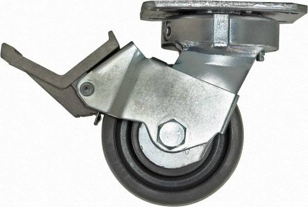 Caster Connection - 4" Diam x 2" Wide x 5-5/8" OAH Top Plate Mount Swivel Caster with Brake - Nylon, 1,000 Lb Capacity, Sealed Precision Ball Bearing, 4 x 4-1/2" Plate - Americas Industrial Supply