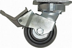 Caster Connection - 4" Diam x 2" Wide x 5-5/8" OAH Top Plate Mount Swivel Caster with Brake - Nylon, 1,000 Lb Capacity, Sealed Precision Ball Bearing, 4 x 4-1/2" Plate - Americas Industrial Supply
