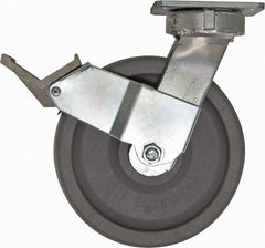 Caster Connection - 8" Diam x 2" Wide x 10-1/8" OAH Top Plate Mount Swivel Caster with Brake - Nylon, 2,000 Lb Capacity, Sealed Precision Ball Bearing, 4 x 4-1/2" Plate - Americas Industrial Supply