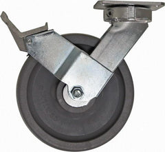 Caster Connection - 8" Diam x 2" Wide x 10-1/8" OAH Top Plate Mount Swivel Caster with Brake - Nylon, 2,000 Lb Capacity, Sealed Precision Ball Bearing, 4 x 4-1/2" Plate - Americas Industrial Supply