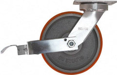 Caster Connection - 10" Diam x 3" Wide x 11-1/2" OAH Top Plate Mount Swivel Caster with Brake - Polyurethane, 2,750 Lb Capacity, Sealed Precision Ball Bearing, 4-1/2 x 6-1/4" Plate - Americas Industrial Supply