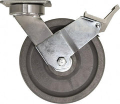 Caster Connection - 8" Diam x 2" Wide x 9-1/2" OAH Top Plate Mount Swivel Caster with Brake - Nylon, 2,000 Lb Capacity, Sealed Precision Ball Bearing, 4 x 4-1/2" Plate - Americas Industrial Supply