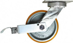 Caster Connection - 8" Diam x 3" Wide x 10-1/8" OAH Top Plate Mount Swivel Caster with Brake - Polyurethane, 2,500 Lb Capacity, Sealed Precision Ball Bearing, 4-1/2 x 6-1/4" Plate - Americas Industrial Supply